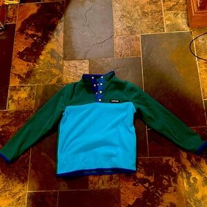 Lands' End Green and Blue Fleece Pullover boys large 10-12